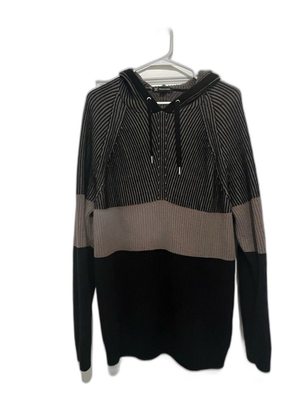 INC International Concepts XXL Black Taupe Striped Hooded Sweater
